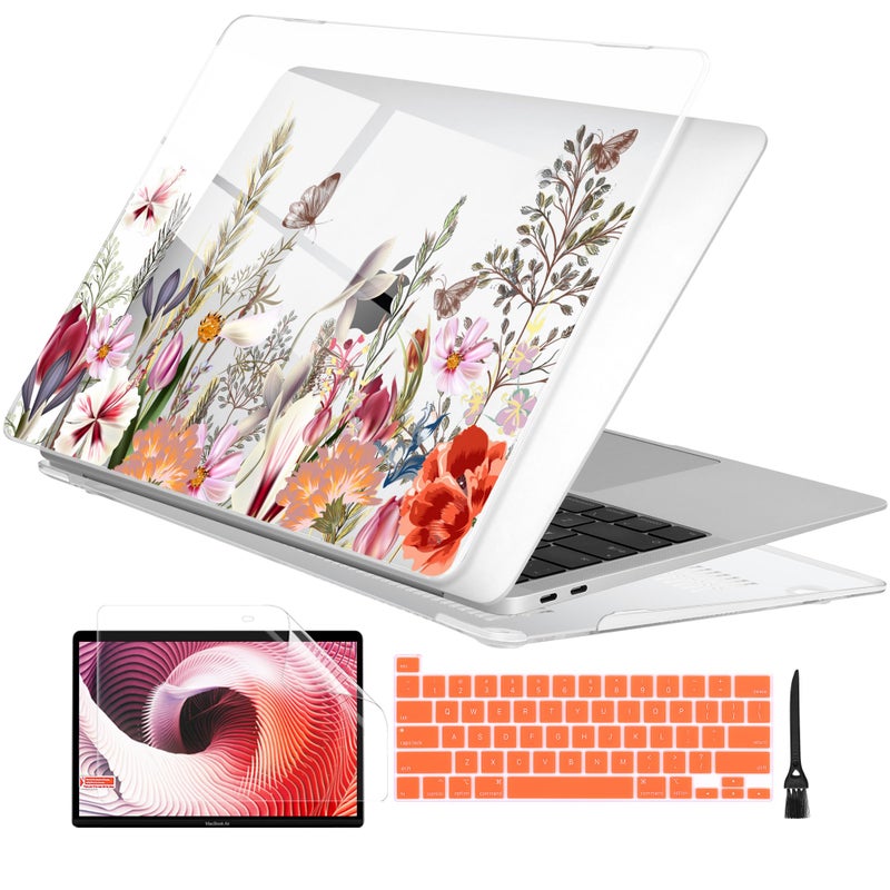 Batianda Case for M2 Chip MacBook Pro 13 inch 2022 2021 2020 Release Model: A2338 M1/A2289/A2251, Lovely Plastic Hard Shell Case with Keyboard Cover Screen Protector,Flower and Butterfly - Image 1